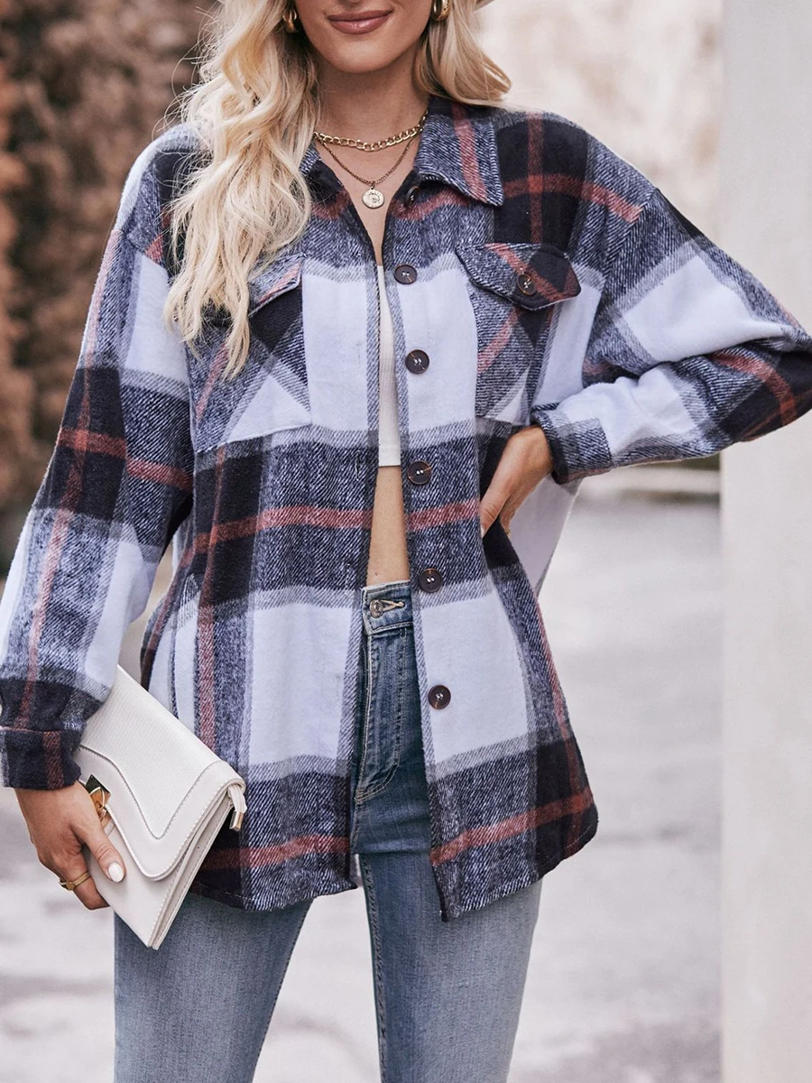 Women s 2023 Autumn Winter Plaid Flannel Button Down Shirts - Stylish Oversized Boyfriend Fit Tops for a Trendy Look