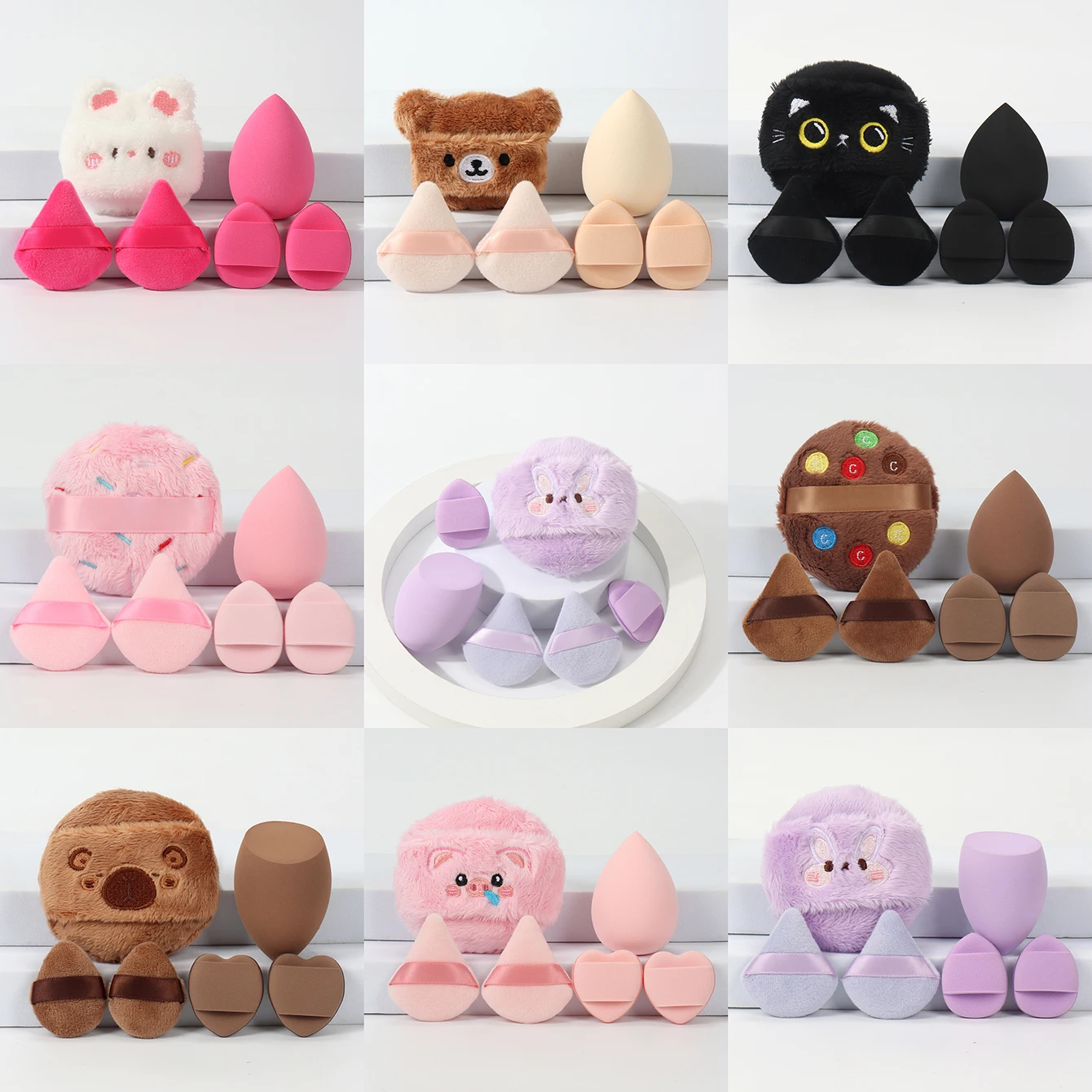 刺繍入りルースパウダーパフ6個セット、水にさらされると膨らむ、濡れた状態でも乾いた状態でも使用可能、あらゆる肌タイプに適しています。