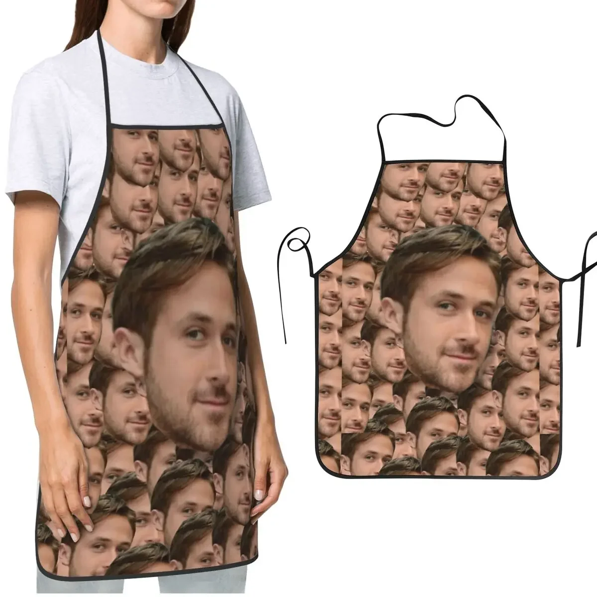 Ryan Gosling Head Collage Apron Oil & Water Resistant Adjustable Tie Baking Aprons for Men Women Chef