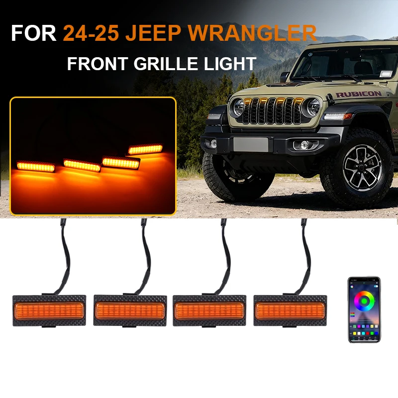 

Подсветка передней решетки для Jeep Wrangler JL JLU JT 2024-2025 гг., оригинальная заводская решетка, внешняя лампа гриля, декоративный светильник