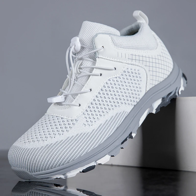 Solid Color Shock Absorbing Hiking Shoes Men Breathable Mesh Upper Anti Slip Outdoor Walking Footwear