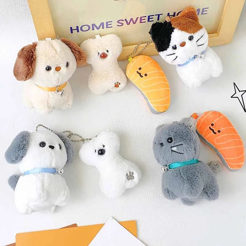 Cartoon Cute Magnetic Puppy Bone Plush Doll Keychain Pendant Creative Couple Backpack Decoration Pendant Doll Gifts