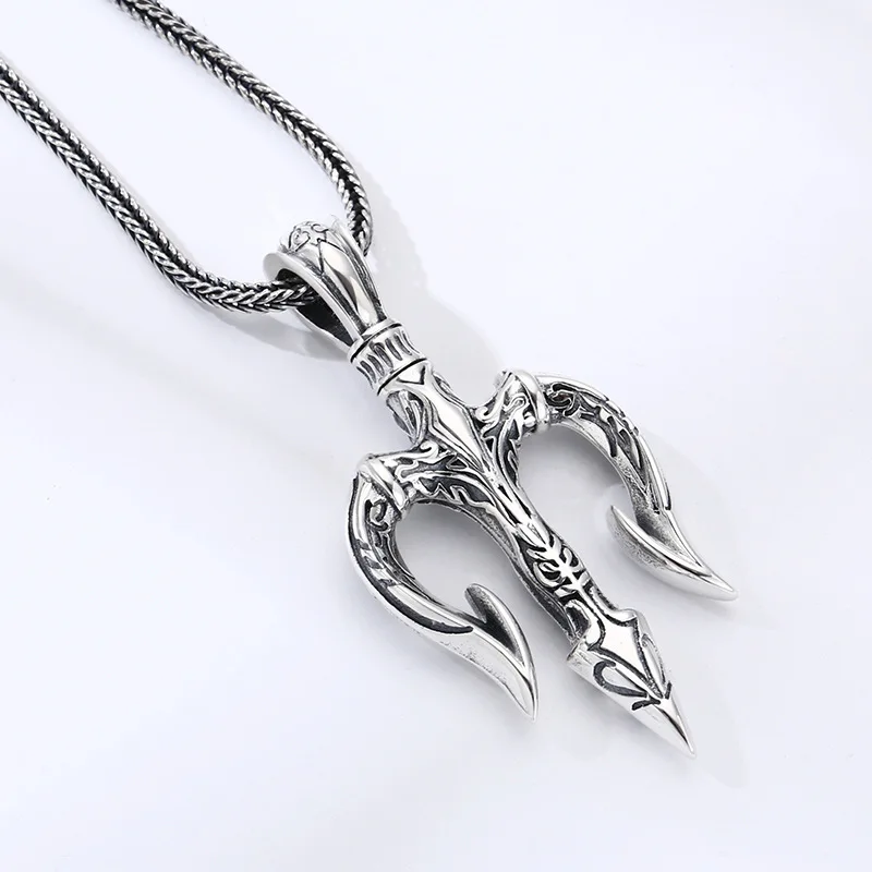 قلادة بوسيدون ترايدنت من الفضة الإسترليني عيار 925 للرجال - هدية مجوهرات بلمسة نهائية من الفضة التايلاندية العتيقة #4