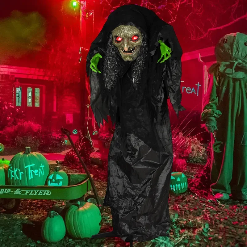 1.7m Halloween Ghost Prop Voice Activated Swing Large Haunted House Decoration Scary Witch Figure for Escape Room Scene Setup