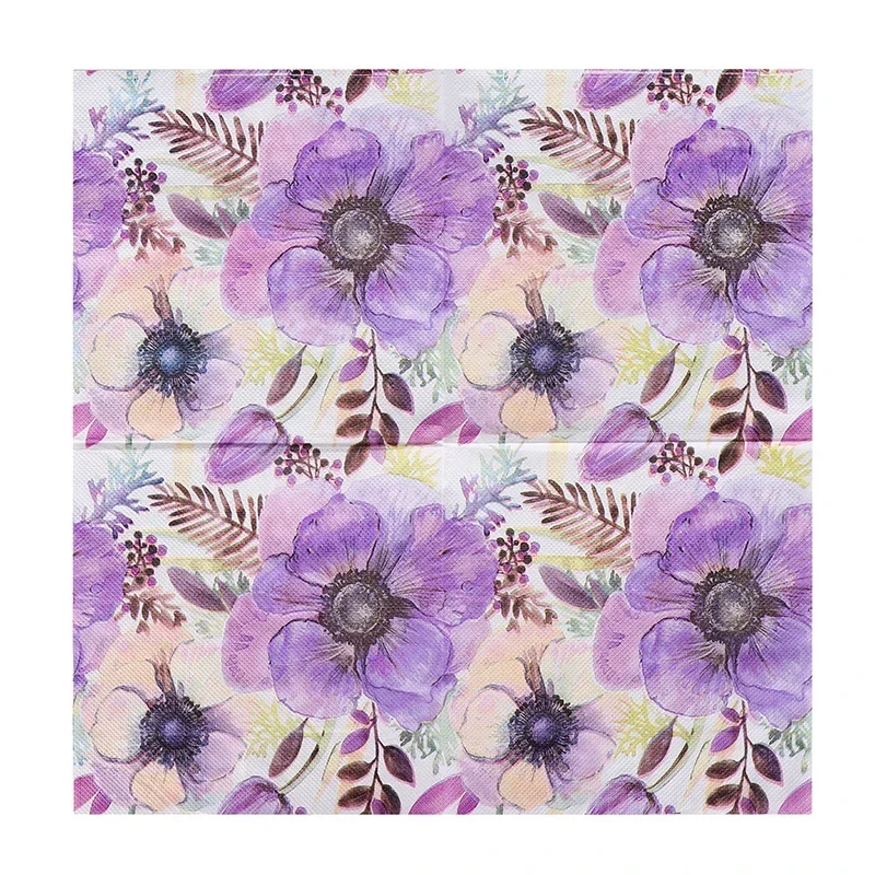 New Purple Flowers Wedding Colourful Napkins Printed Paper Napkins Wedding Decoration Supplies Paper Placemat 20pcs/pac 2-Ply