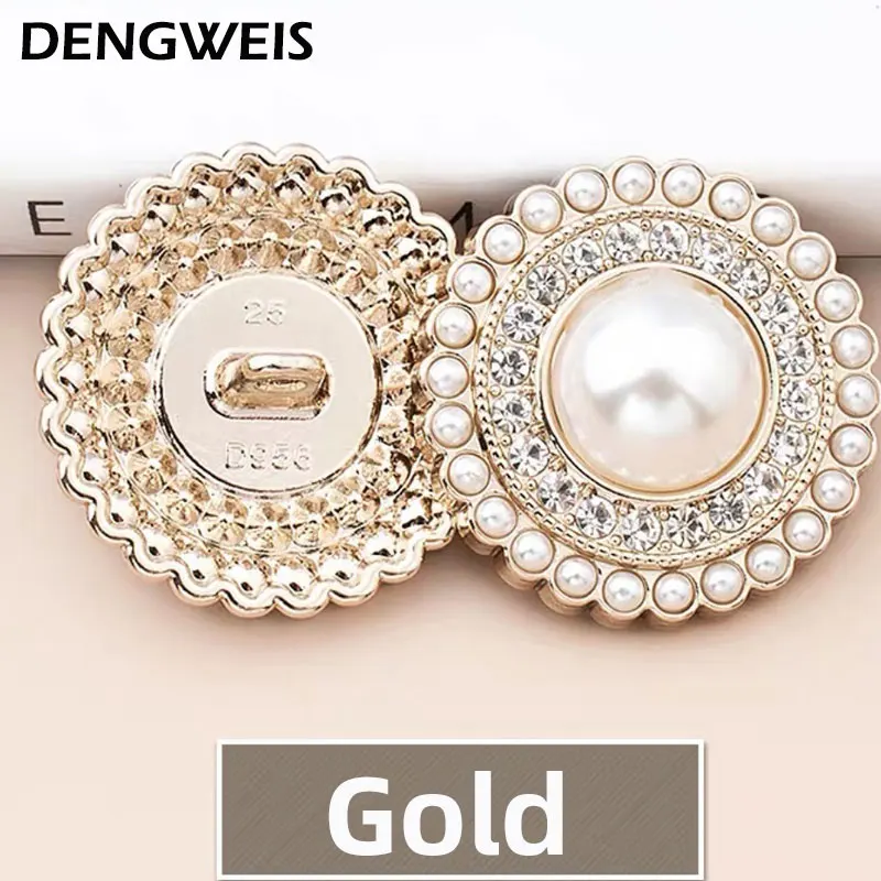6 Stück 15–25 mm Strass-Verzierungen, Metall, goldfarbene Perlenknöpfe für Kleidung, Hemden, Mäntel, Strickjacken, DIY, Handarbeiten, Nähknöpfe – Detail 5