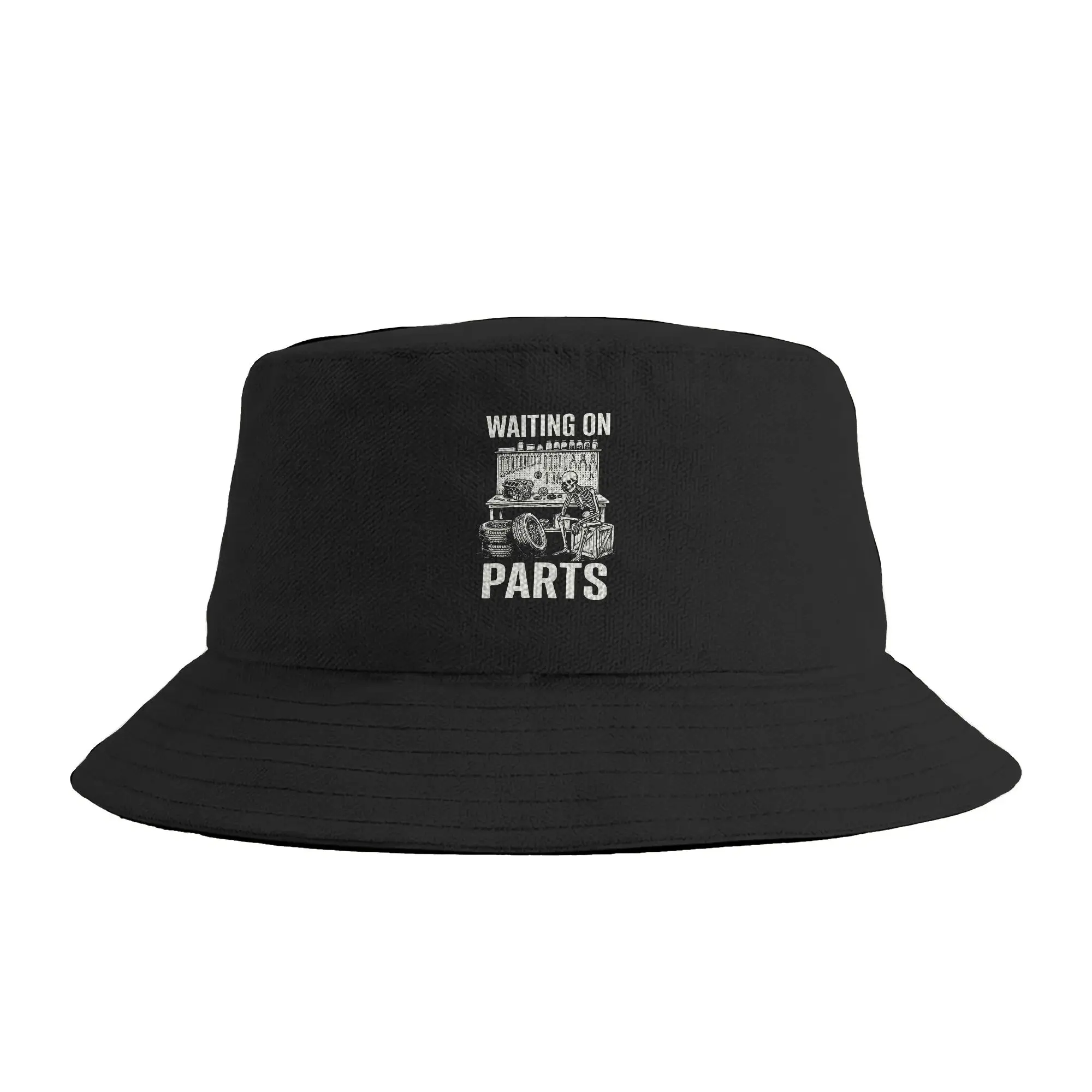 Waiting On Parts Skeleton Bucket Hat  Hip Hop Fisherman Caps For Unisex Retro Hunting Visor Hats Breathable Graphic Cap