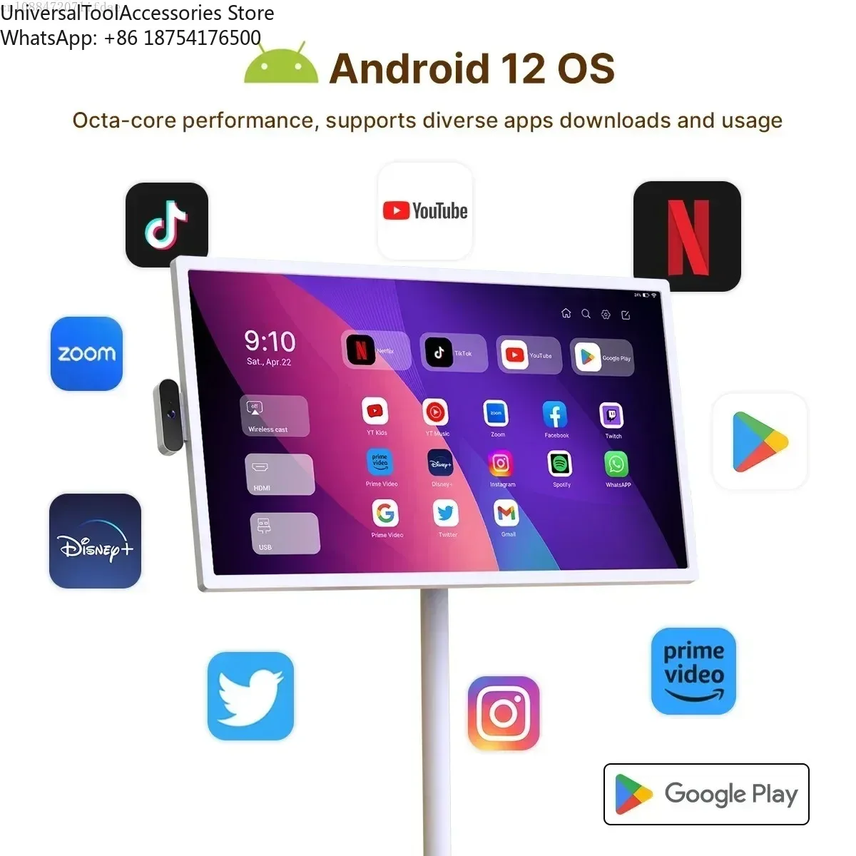 32 Inch Floor Standing Touch Screen System Mobile TV Home 8+128GB AI Voice Remote Control New Intelligent System