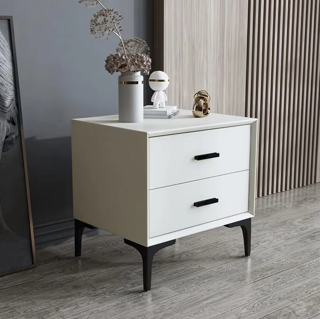 Modern Nordic Minimalist Square Nightstand Smonetky Color Oak Glass Sheet Luxury Bedroom Furniture Home Office Storage 2 Drawers