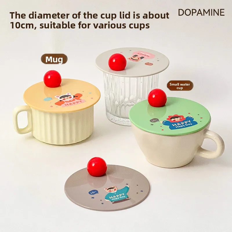 1/2 Pcs Multi-functional Cute Cartoon Handle Mug Lid 10cm Universal Round Plastic Dustproof Cover for Glass Cup Ins Style