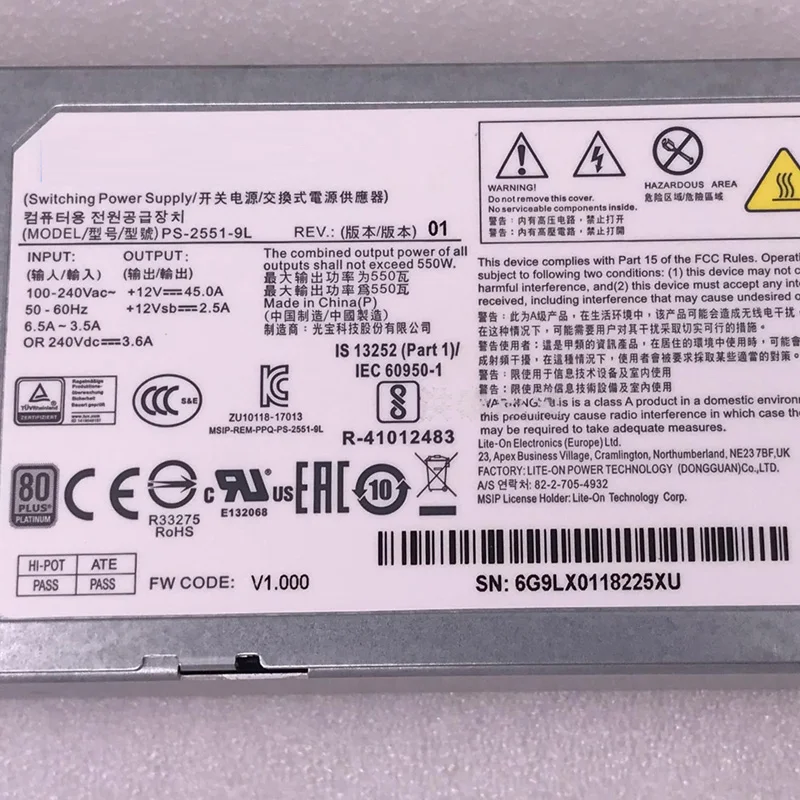 PS-2551-9L 550W Original For Inspur Server Power Supply V03101F000000000 Platinum Power Supply Before Shipment Perfect Test