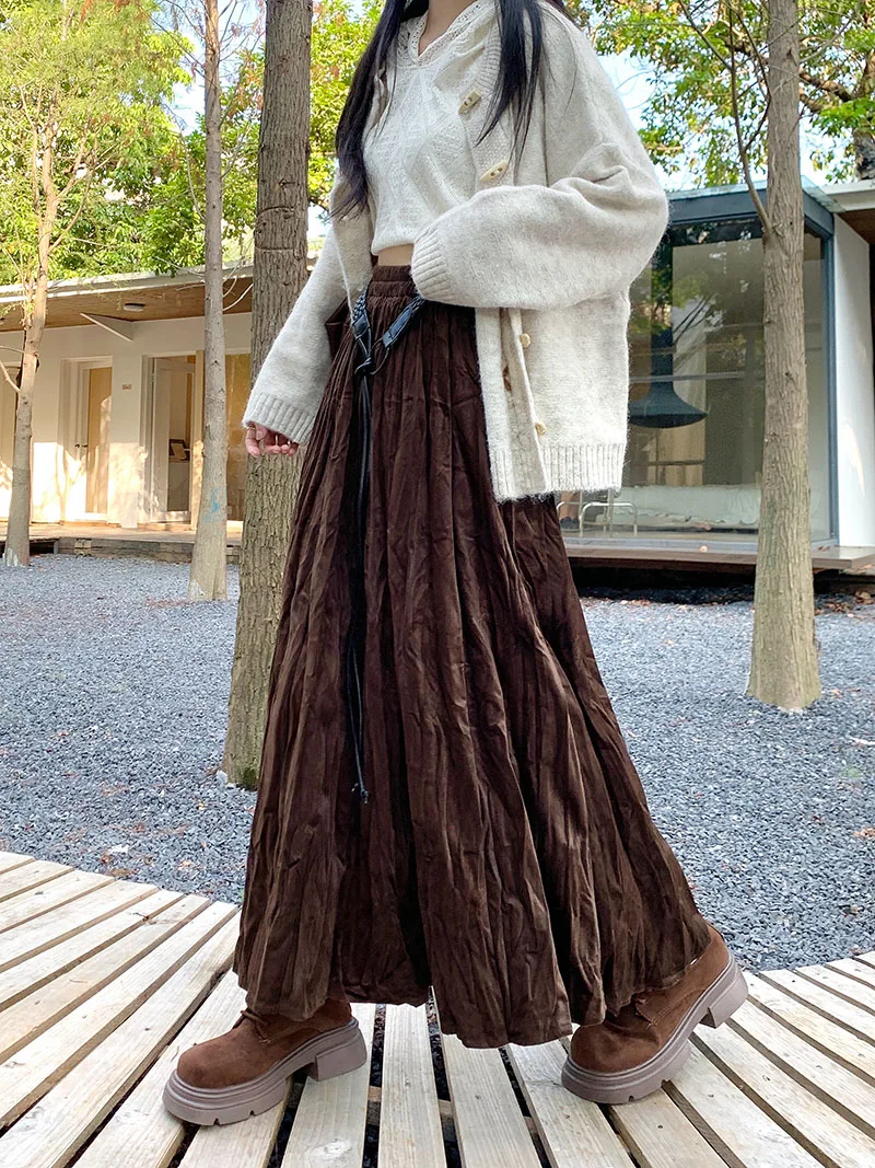 กระโปรงยาวทรงเอวสูง 3 สี ไซส์ SML สไตล์เกาหลี จีบพลีท แฟชั่นผู้หญิง ฤดูใบไม้ผลิ ฤดูใบไม้ร่วง 2026 สตรีทแวร์ ทันสมัย