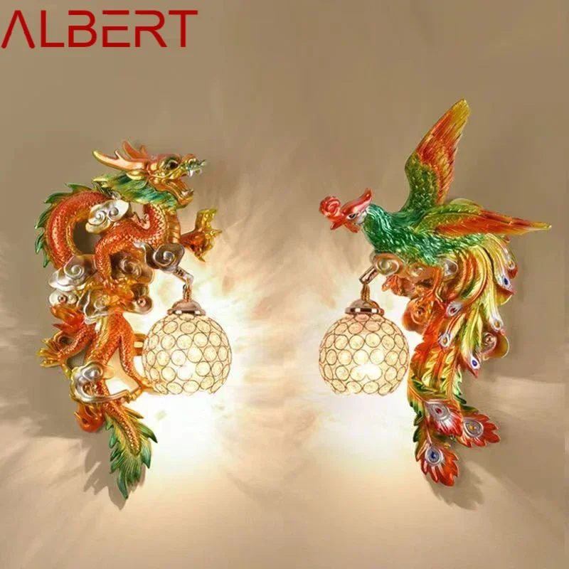 ALBERT Modern Resin Wall Lamp LED Creative Devise Dragon and Phoenix Sconce Light Decor for Home Living Room Bedroom