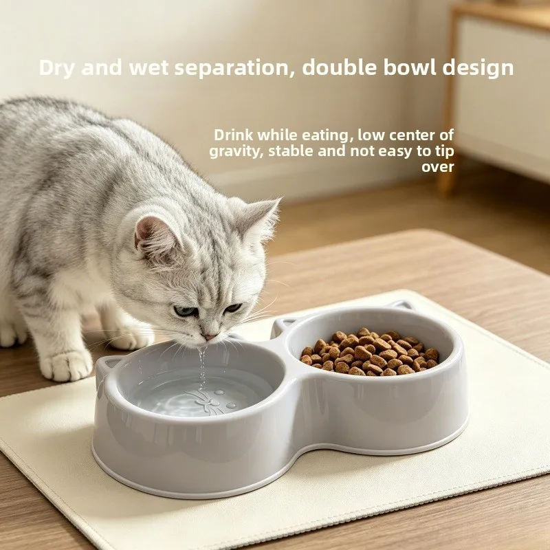 3PC Macaron Double Pet Bowl Plastic Anti Tip Two Compartment Cute Food Water Dish For Cats Dogs Pet Supply