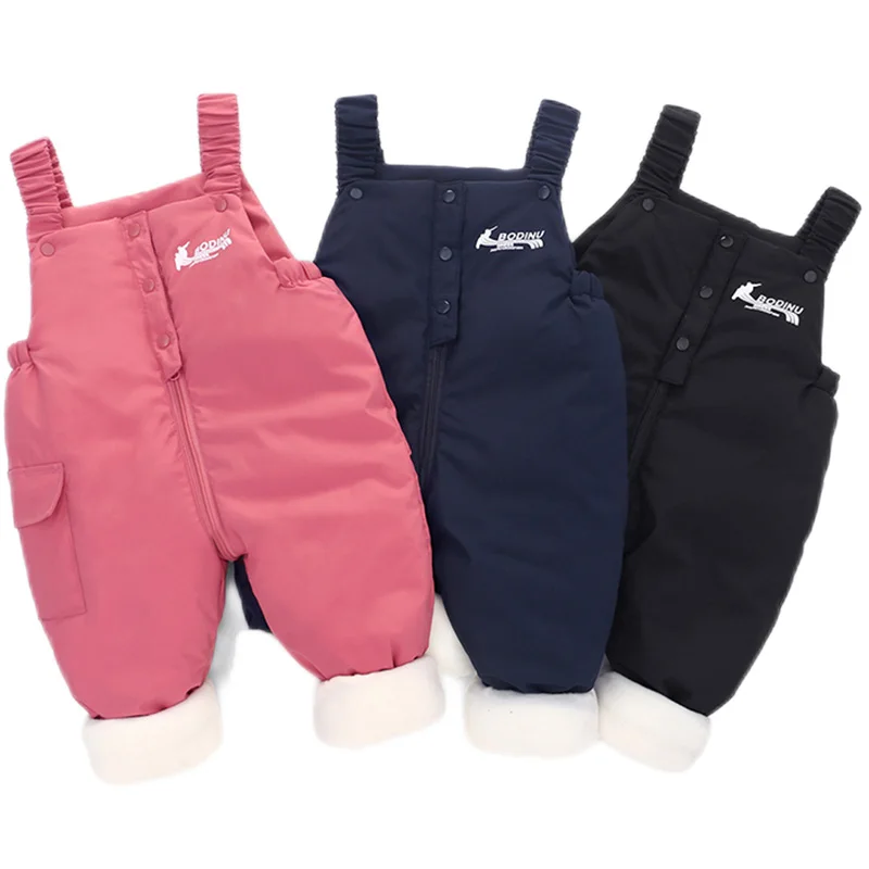 2024 New Winter Baby Warm Overalls Autumn Girls Boys Thick Velvet Pants Children Jumpsuit For 1-4 Years Kids Ski Down Overall