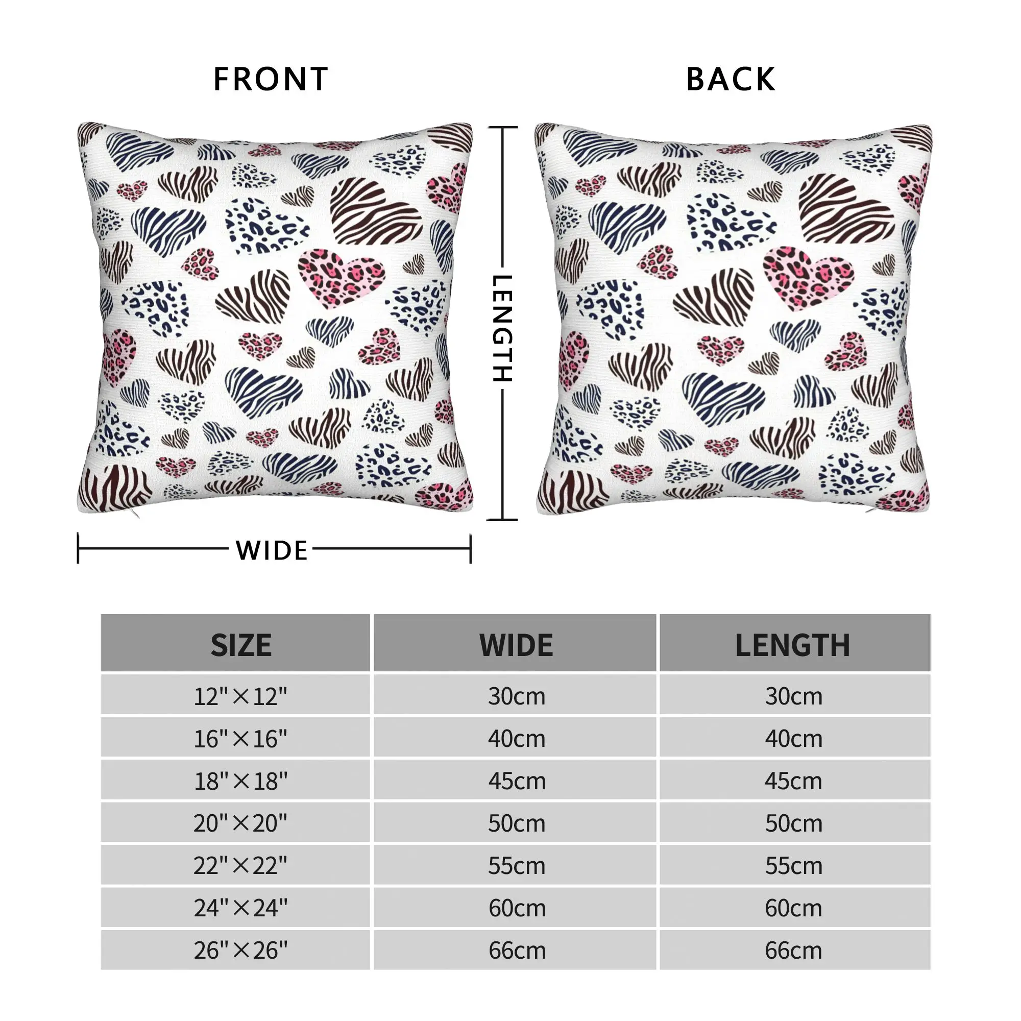 Leopard Zebra Mixed Heart Pattern Y2K Romantic Animal Style Pillow Case Pillow Cover Pillowcases For Office Car Home Decor