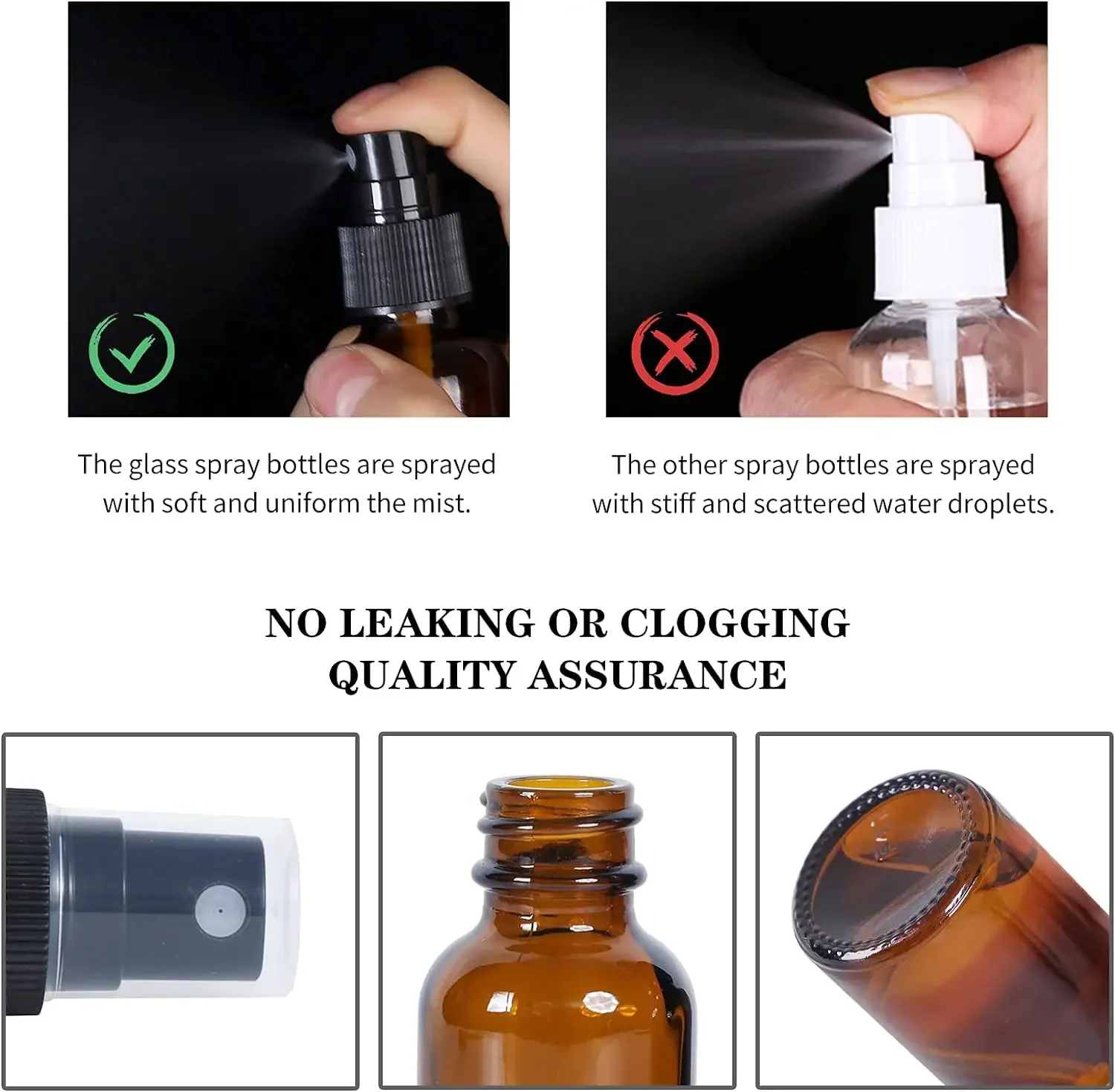 5Pcs 5ml-100ml  Empty Amber Fine Mist Small Glass Spray Bottles Set For Essential Oils Perfume Cleaning Solutions