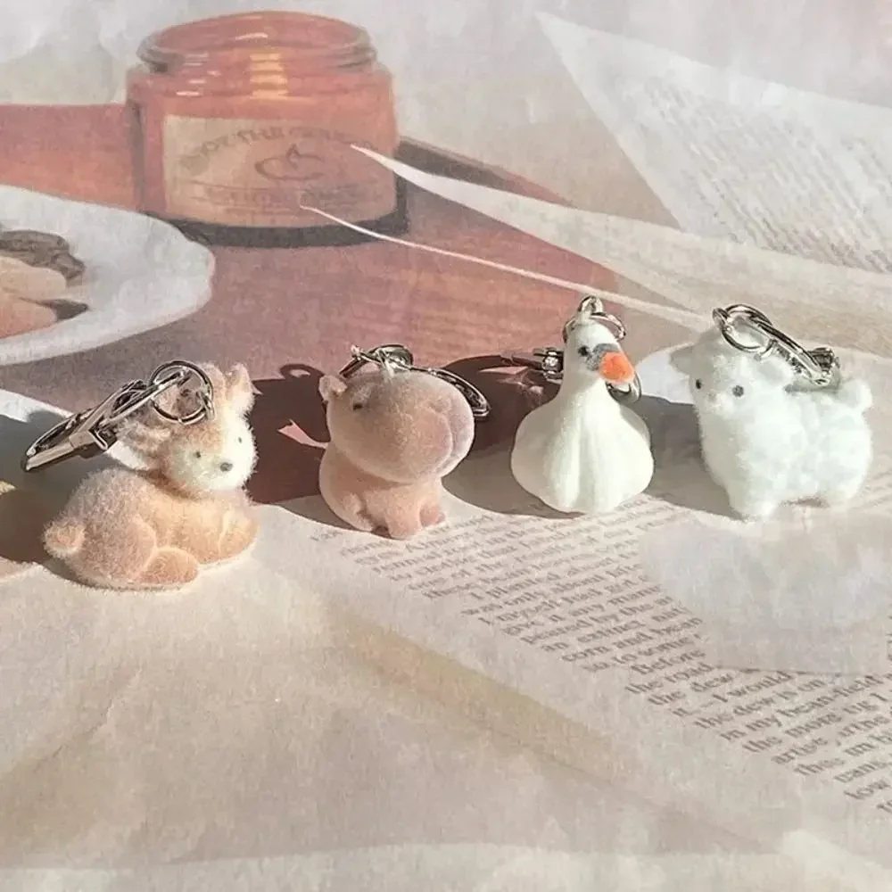 

New Flocking Alpaca Resin Charms Fluffy Mini Capybara Phone Chains 3D Kawaii Animal Keychains