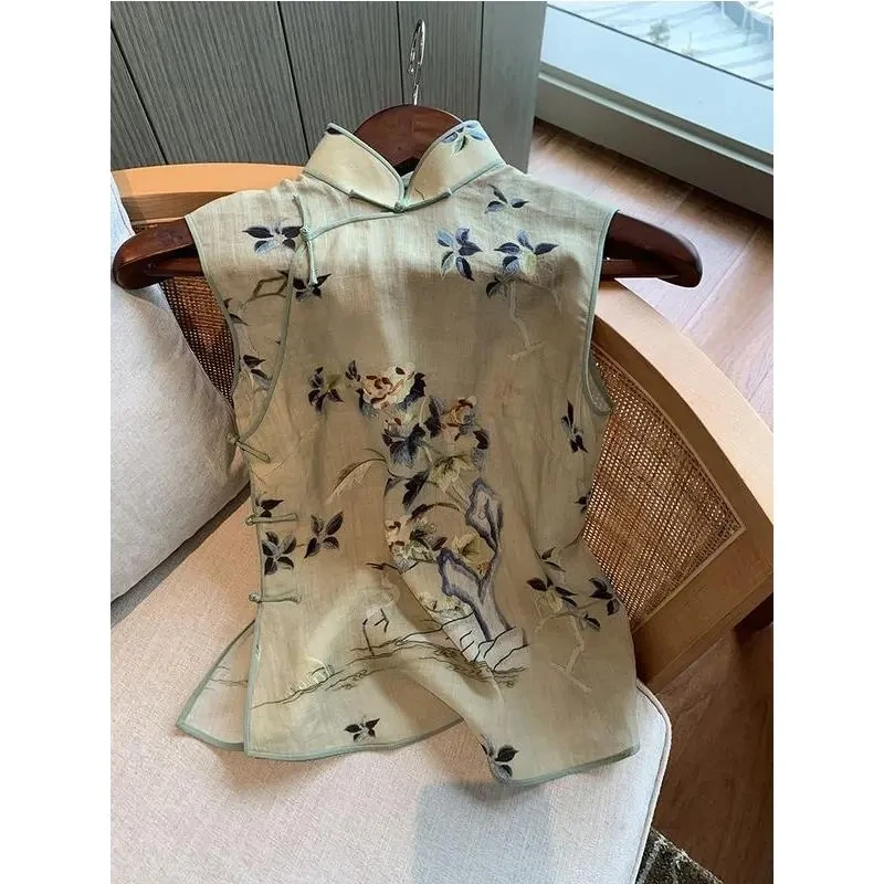 

2025 new chinese retro elegant plate buckle waistcoat women's summer vintage national style sleeveless cheongsam vest top