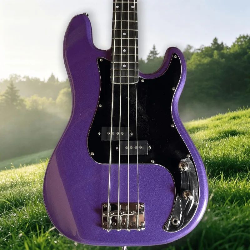 Metallic Purple Style 4 String Electric Bass Guitar PB Pickups Fixed Bridge Beginner Stage Bass Professional Performance Unisex