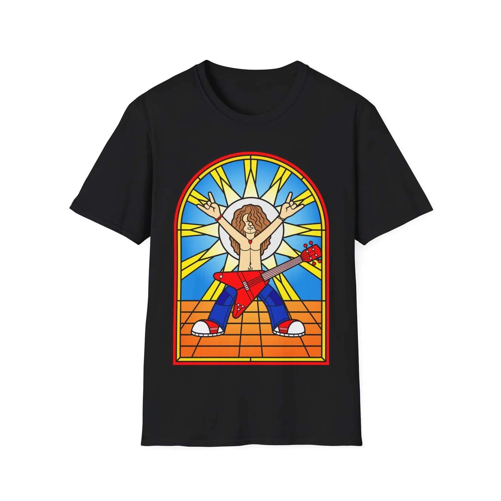 

Stained Glass Guitarist T-Shirt, Musician Tee, Rock Band Shirt, Unisex Softstyle