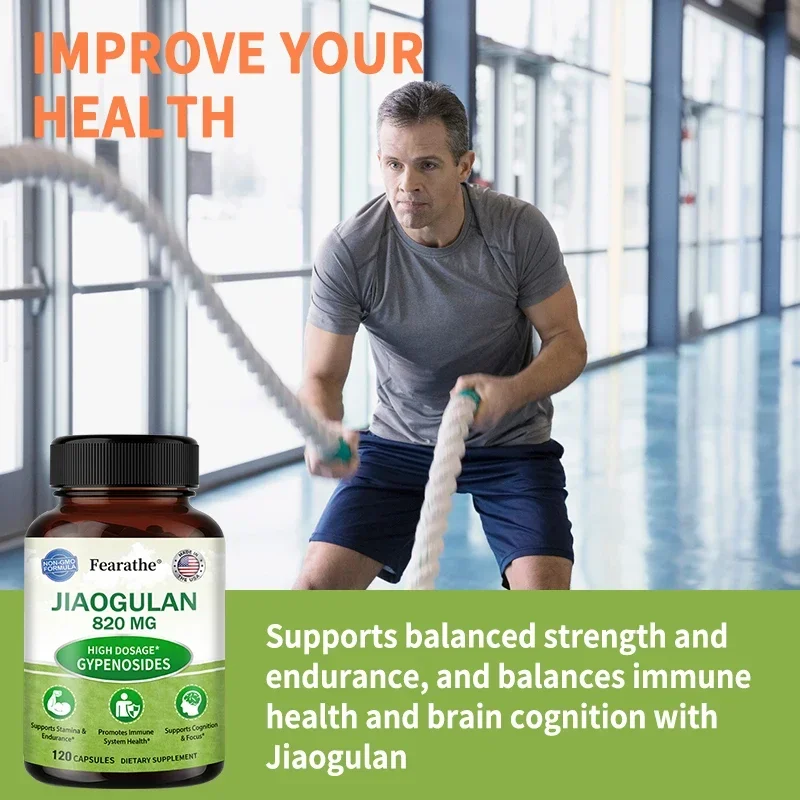 Jiaogulan 820 mg 120 Veggie Capsules (Vegan, Non-GMO, Black Pepper) Helps with Endurance, Immunity, Cognition and Focus