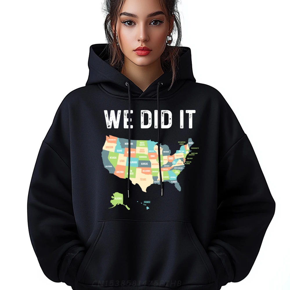 

Gift Idea Visit All 50 States We Did It Woman Hoodies Printed Long Sleeve Crewneck Luxury Design Pullover