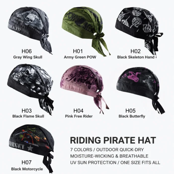 Breathable Sweat Wicking Motorcycle Riding Headscarf Quick Dry Sun Shield Pirate Hat Unisex Outdoor Sports Cover for Cycling Run