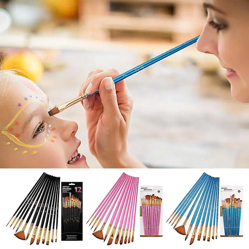 Artist Paint Brush Set 12Pcs Face Paint Acrylic Artist Paintbrushes Kids Adult Drawing Arts Crafts Supplies Nylon Hair Artist