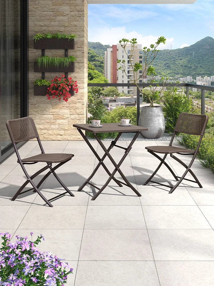 Balcony small table and chair folding small unit balcony three piece set, one table and two chairs