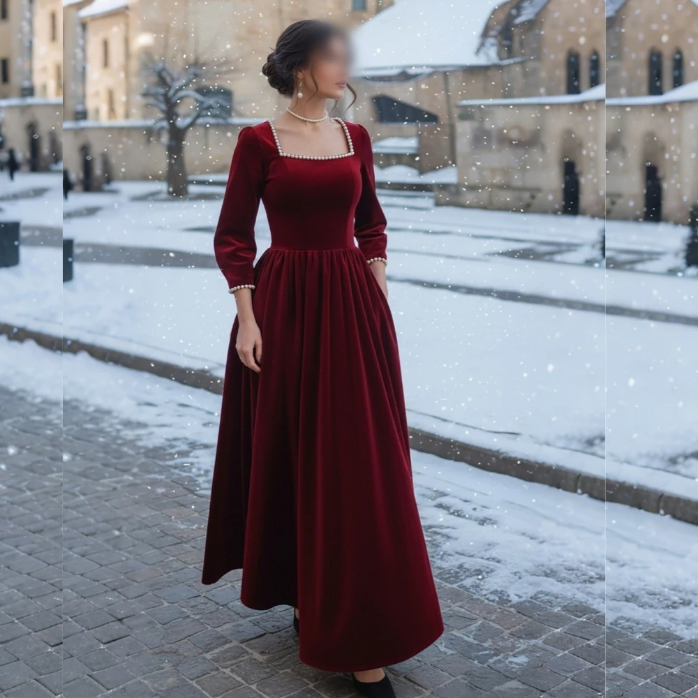 

Customized High Quality Evening Dress Beading Square Neck A-line Midi Dresses Bespoke Occasion Sparkle Elegant Party