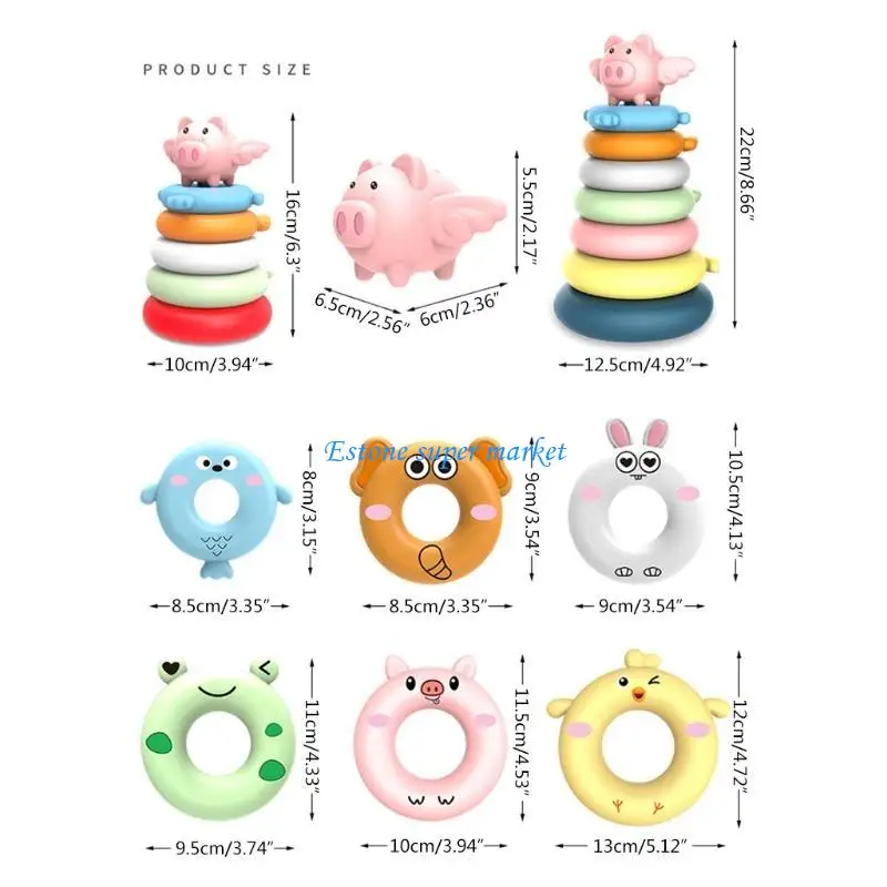 090B Trẻ Đồ chơi nhựa Rainbow Rings Building Blocks Baby Stacking Toy