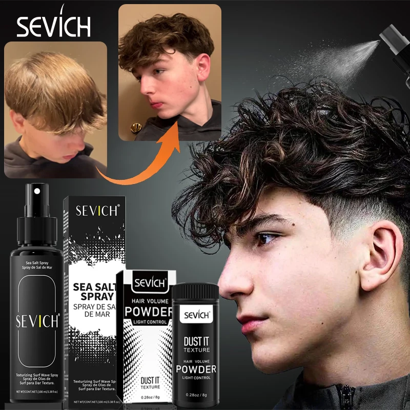 Kit de coiffure en spray de sel de mer pour cheveux, hommes et femmes, vagues de plage, améliore l'épaississement, forte tenue, poudre coiffante ondulée moelleuse