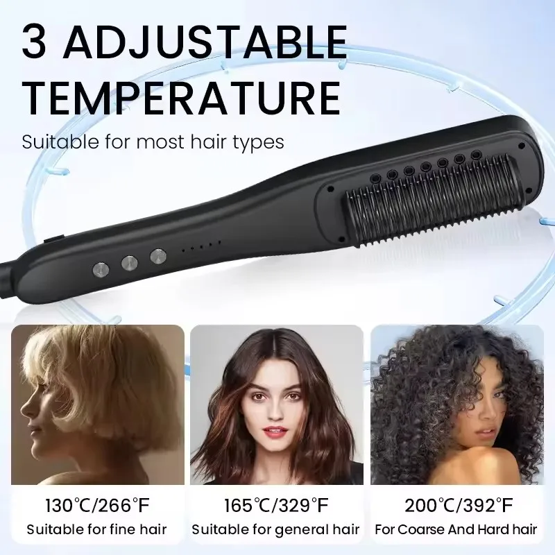 Professional Anti-Scald Steam Straightening PTC Heating Hot Comb Hair Straightener Curly Brush Smoothing Flat Curling Irons