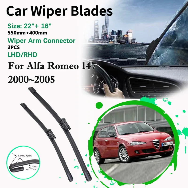 

22“ +16” Car Front Wiper Blade For Alfa Romeo 147 2000~2003 2004 2005 LHD RHD Windshield Windscreen Cutter Brushe Accessories