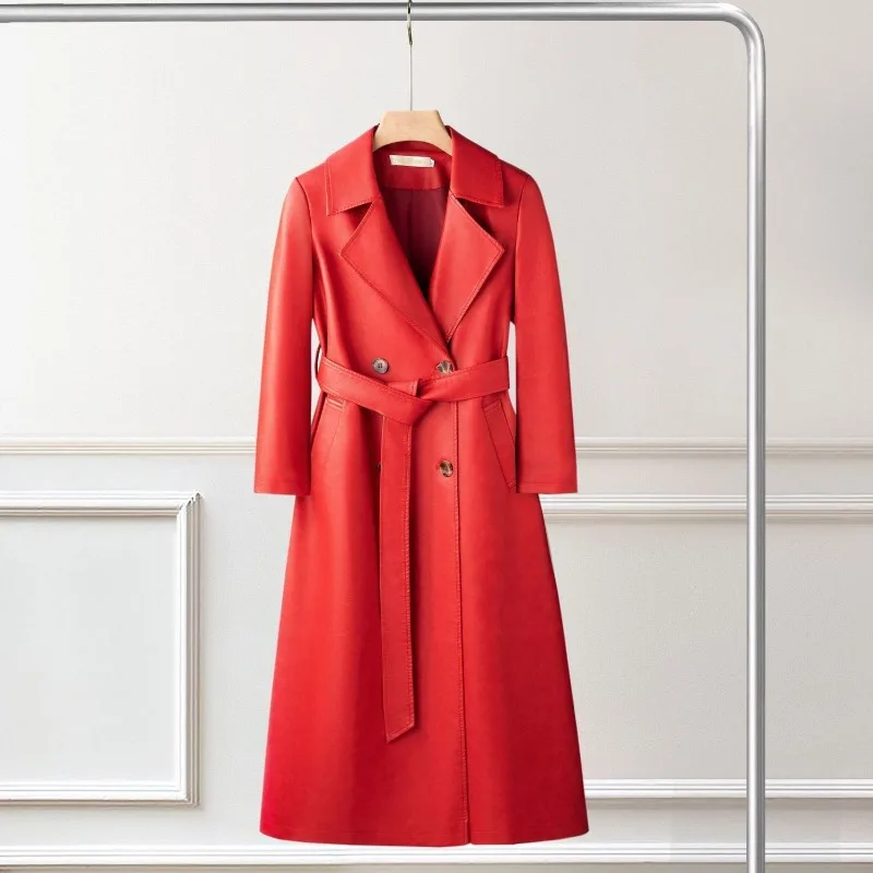 Nuovo cappotto da donna vintage giacca lunga in pelle trench soprabito retrò primavera autunno moda temperamento femminile