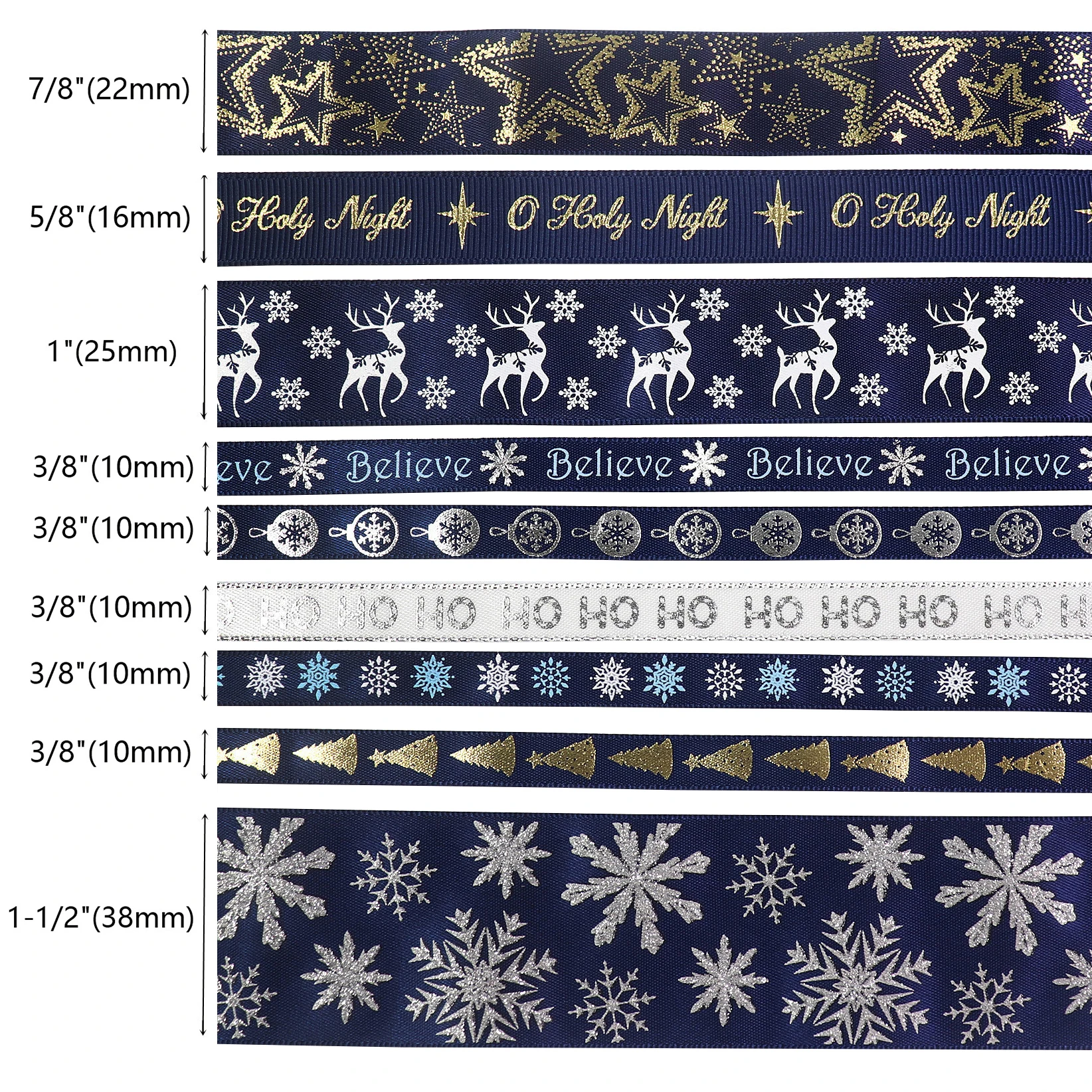 Navy Blue Christmas Ribbon,Holiday Printed Grosgrain Satin Ribbon, Christmas Ribbon Bows for Wreaths,Gift Wrapping,Sewing