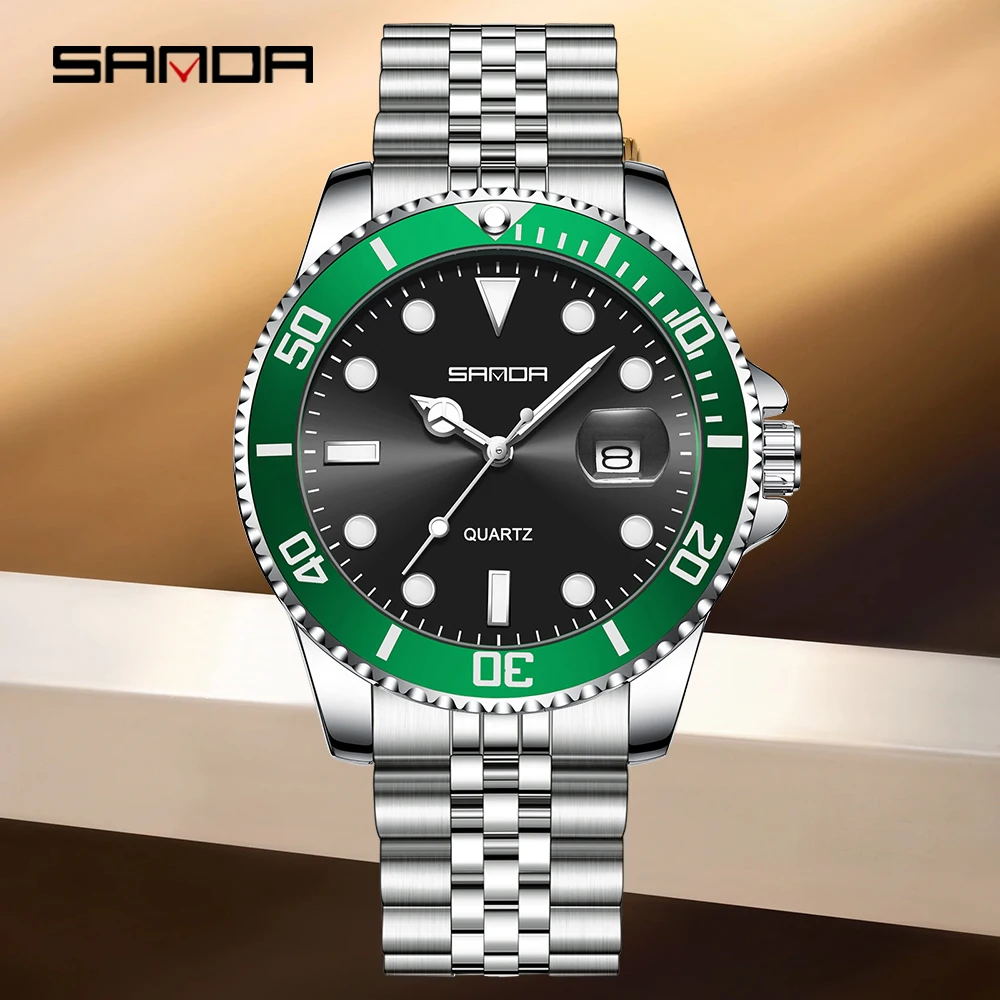 

SANDA SD1099 Мужские кварцевые часы со стальной полосой, простые и персонализированные водонепроницаемые часы с ночником и календарем, роскошные деловые часы