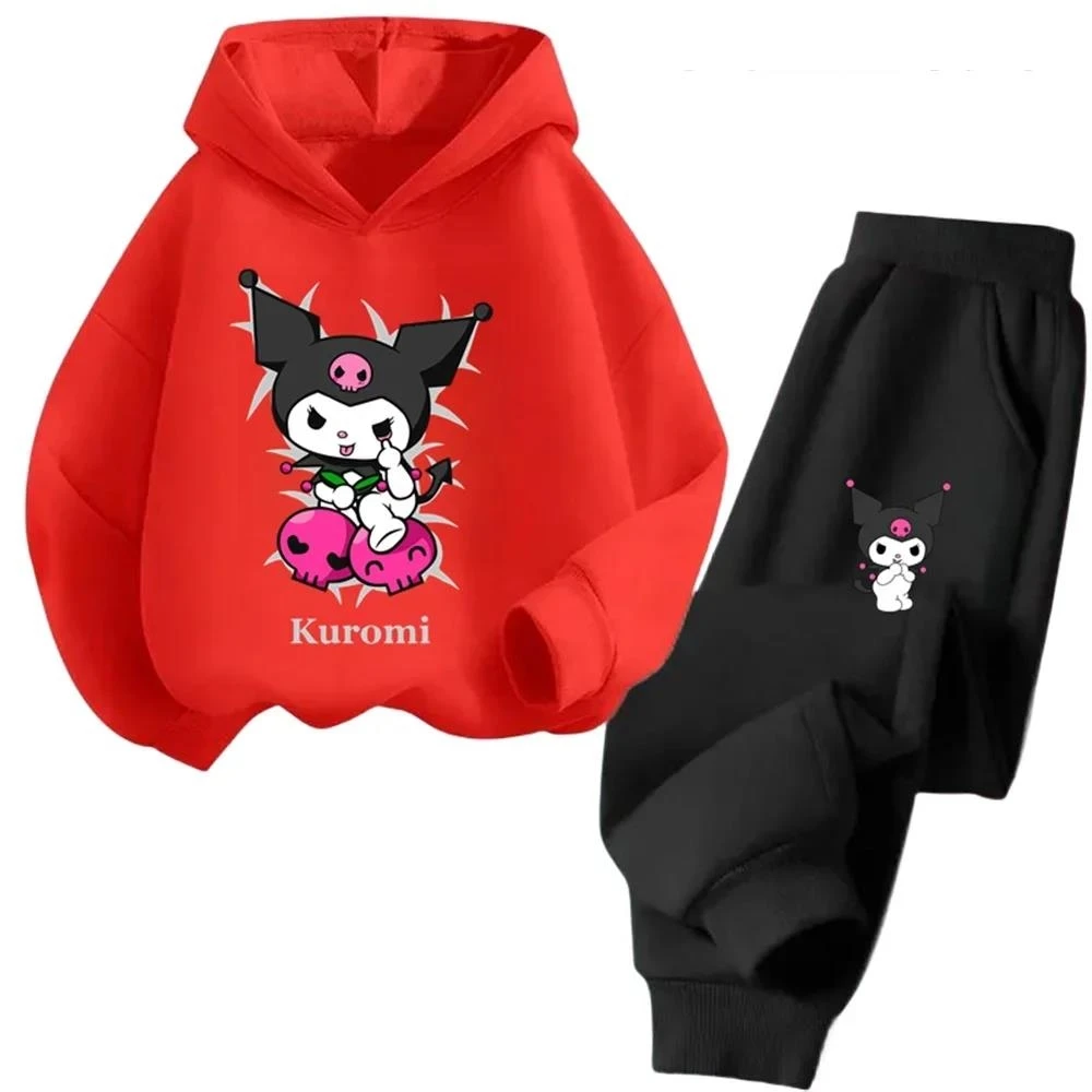 Hello Kitty Kuromi Cartoon Boys and Girls 3-14 Years Old Kawaii Street Casual Sweatshirt Children's Outdoor Sports Hoodie Set