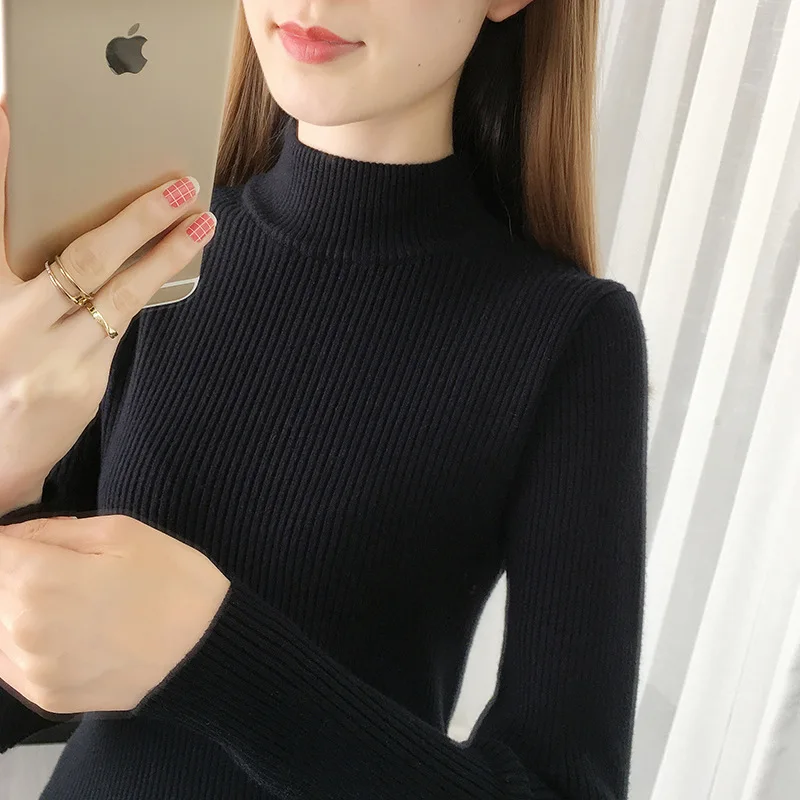 Women Sweater Half-Turtleneck Bottoming Shirt Spring Autumn 2024 New Knitt Sweater Female Tops Fashion Slim Long Sleeve Sweater