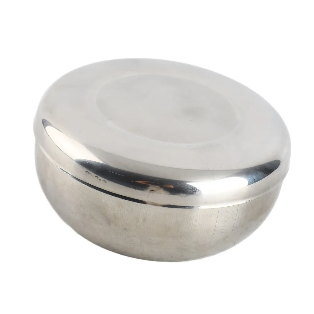 Durable Rustless Steel Rice Bowl Round Deep Bowl Smooth Food Container Polished Inner Wall with Cover Soup Bowl Travel