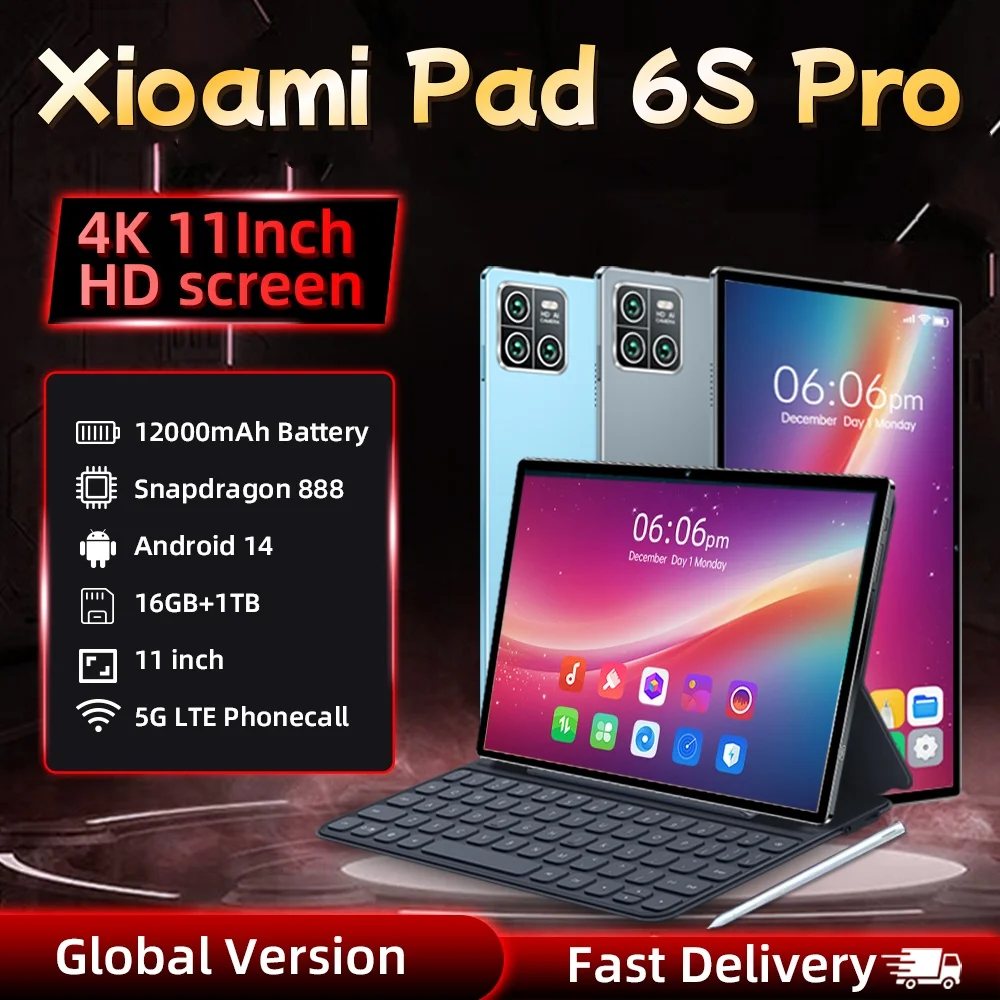 

2024 Original Pad 6S Pro Tablet PC Global Version HD 4K Android 14.0 Snapdragon 888 11inch 16GB+1TB 10000mAh 5G Dual SIM WIFI Mi