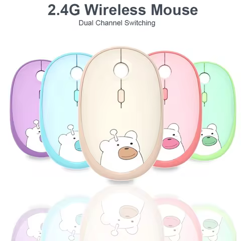 Wireless 2.4G USB Optical Mouse Mute Cute Cartoon Pink Bear Pattern Mause Ergonomic Computer Mice For Ladies Office Laptop PC