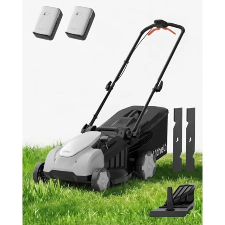 40V 18 Cordless Lawn Mower, Brushless Motor, Electric Mower Battery Powered 2 x 5.0Ah Batteries,2-in-1 Mulching Bagging, for Sm