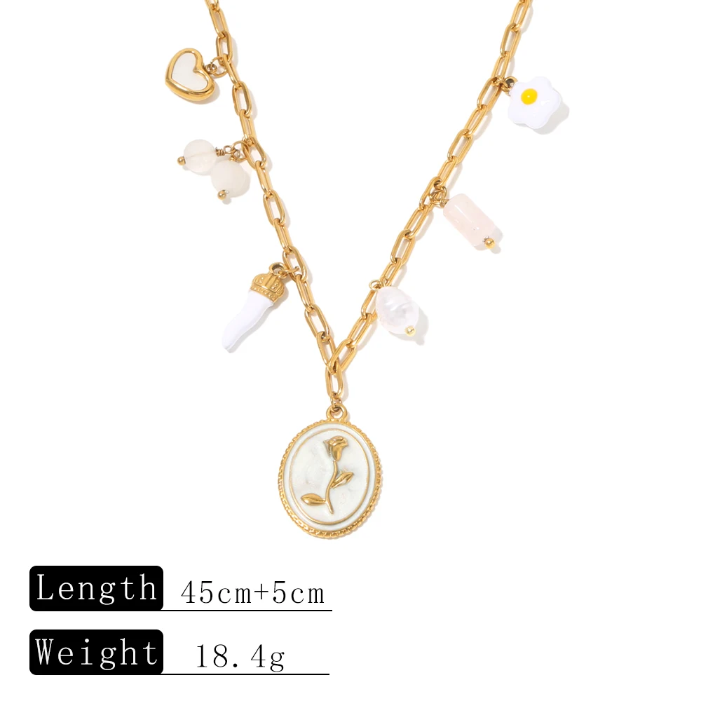 SOVOB خمر أبيض وأسود روز تنقش البيضاوي قلادة القلائد للمرأة الأنيقة الخريف اليومية مجوهرات اكسسوارات #6