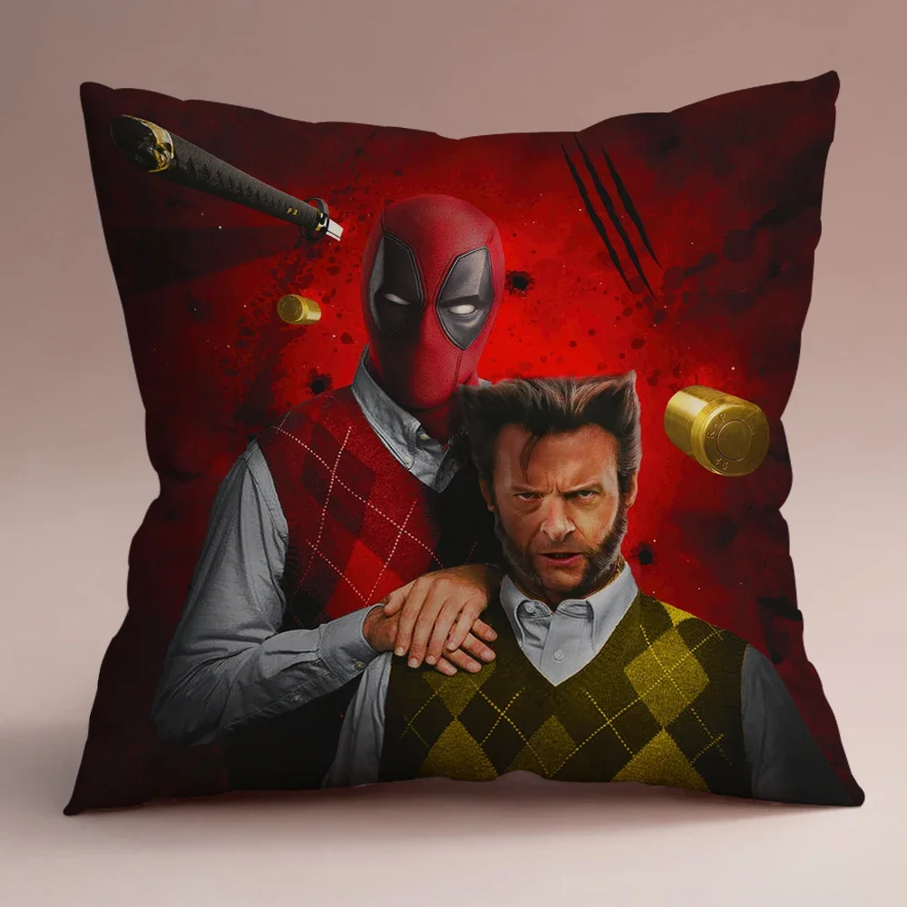 Juste de coussin Deadpool & Wolverine, 45x45cm, taie d'oreiller courte en peluche, dessin animé mignon, pour la maison, le canapé, le bureau, vente en gros