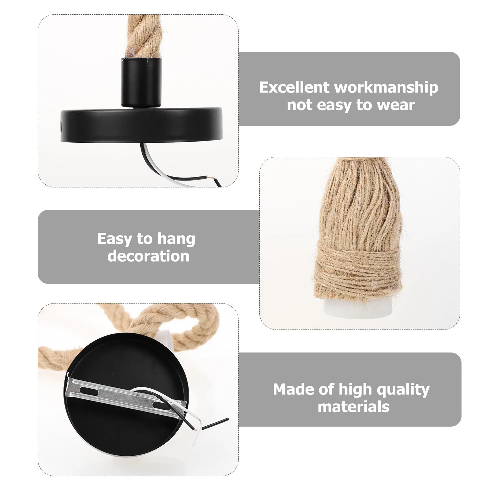 

1Pcs Rope Pendant Lamp Holder Retro Flax Rope Single Head Adjustable Hanging Light Base Vintage Decor for Bedroom Office