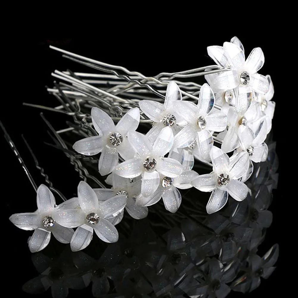 

20 pcs Pearl Flower Hair Clip U Shaped Bridal Clips Women Floral Wedding Fabric Elegant Rhinestone Hairpin Accessories