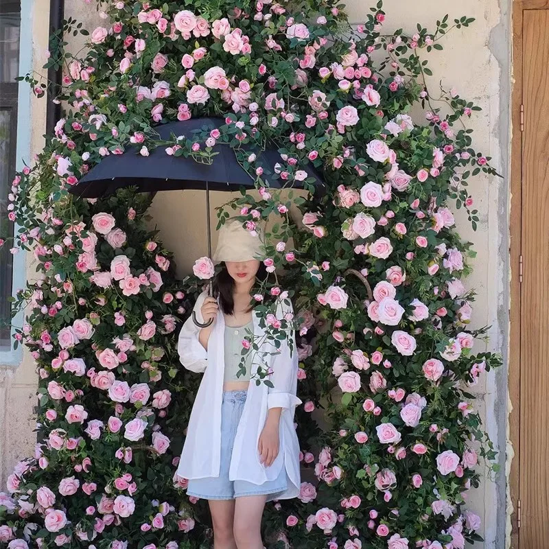 

Simulation rose vines Internet celebrity photo punch card background wall decoration wedding flower wall door head pipeline