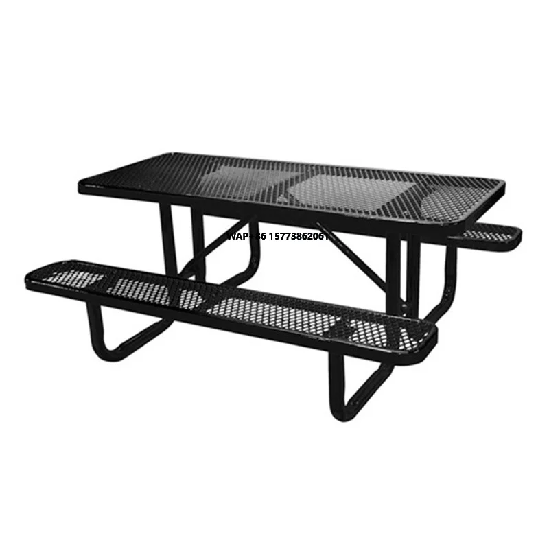 Outdoor Furniture Steel 6ft 8ft Garden Park Rectangular Patio Public Camping Dining Table Picnic Table With Bench